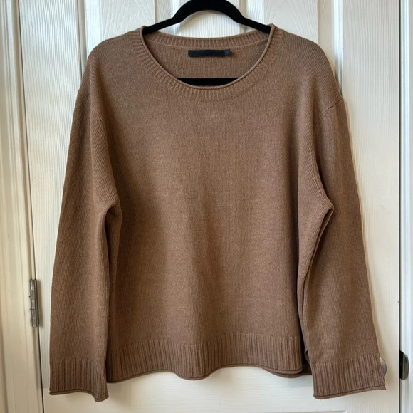 Jenni Kayne Everyday Sweater Knit Cashmere Blend Dark Camel Neutral XXL Flaw - Picture 4 of 15
